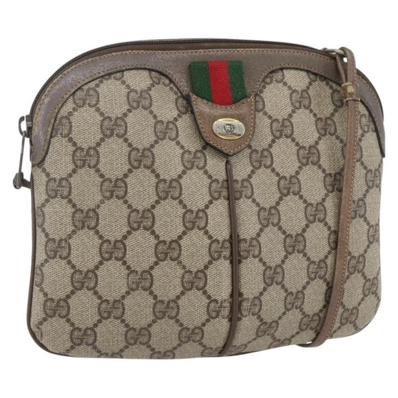 Authentic GUCCI GG Supreme Web Sherry Line Bag PVC Beige Gold 904 02 047